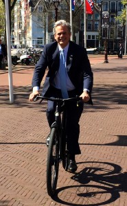 on an electric bike in Amsterdam